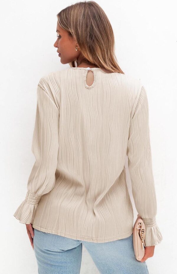 Women's Long Sleeve Blouses Dressy Casual Crewneck Shirts Fashion Loose Fit Textured Tops Fall Winter Basic Tee - Image 3