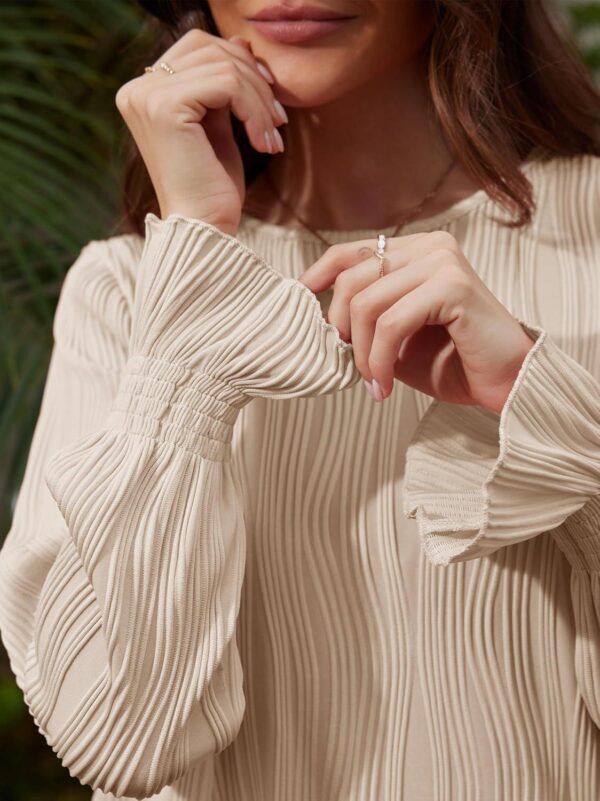 Women's Long Sleeve Blouses Dressy Casual Crewneck Shirts Fashion Loose Fit Textured Tops Fall Winter Basic Tee - Image 5