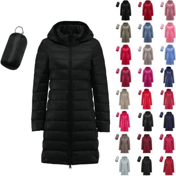 Women's Packable Puffer Coat Hooded Lightweight Long Winter Coats with Hood Quilted Winter Coats Windproof Jacke