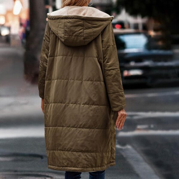 Women's Sherpa Fleece Lined Long Jackets Shearling Reversible Overcoats Winter Puffer Coats Hood Zip Outerwears - Image 4