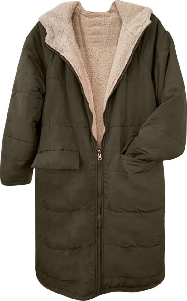 Women's Sherpa Fleece Lined Long Jackets Shearling Reversible Overcoats Winter Puffer Coats Hood Zip Outerwears - Image 5