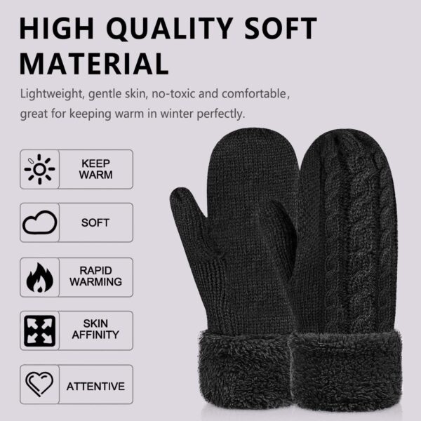 Women's Winter Gloves Warm Lining - Cozy Wool Knit Thick Gloves Mittens - Image 3