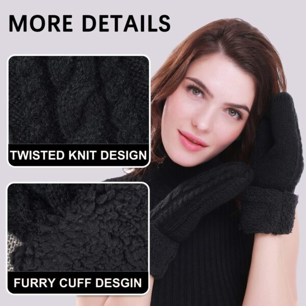 Women's Winter Gloves Warm Lining - Cozy Wool Knit Thick Gloves Mittens - Image 4