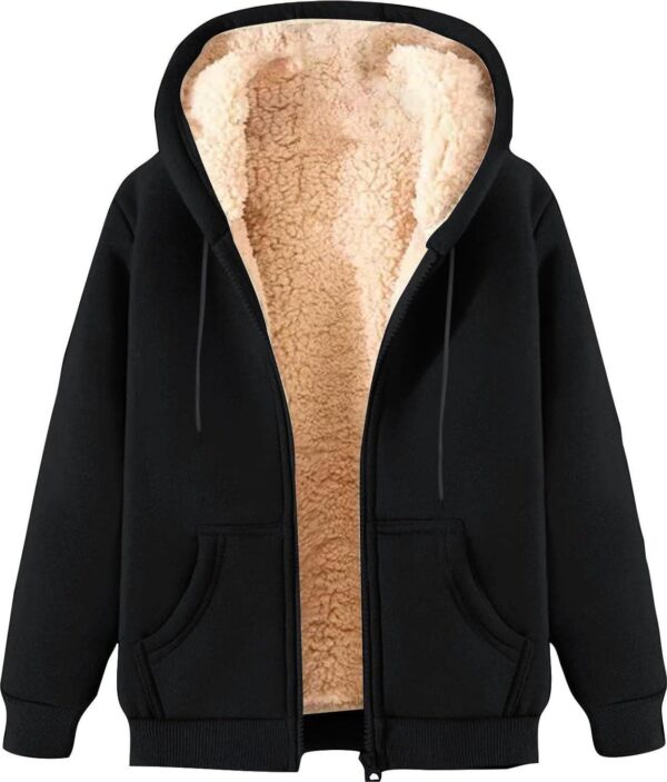 Womens Fleece Lined Jacket Full Zip Up Oversized Sherpa Hoodies Casual Warm Sweatshirt Jackets Winter Clothes