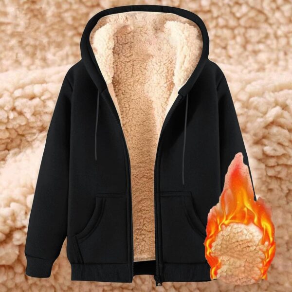 Womens Fleece Lined Jacket Full Zip Up Oversized Sherpa Hoodies Casual Warm Sweatshirt Jackets Winter Clothes - Image 2