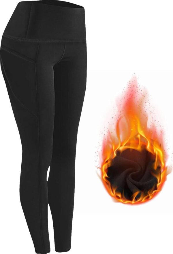 Womens Fleece Lined Leggings Tummy Control High Waisted Tights Athletic Yoga Pants Warm Winter Leggings with Pockets - Image 4