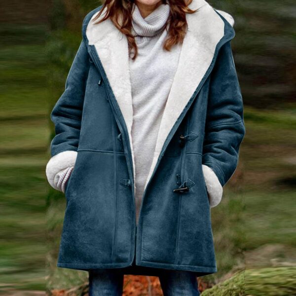 Womens Sherpa Lined Jackets Fashion Winter Fuzzy Fleece Hoodie Sweatshirt Casual Soft Cozy Horn Button Down Coats - Image 2