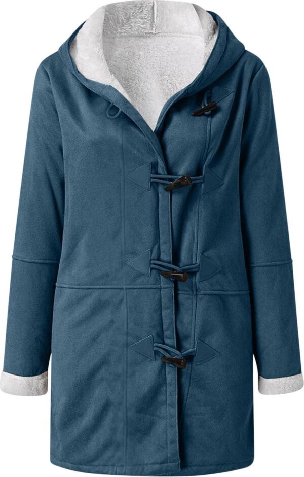 Womens Sherpa Lined Jackets Fashion Winter Fuzzy Fleece Hoodie Sweatshirt Casual Soft Cozy Horn Button Down Coats - Image 3