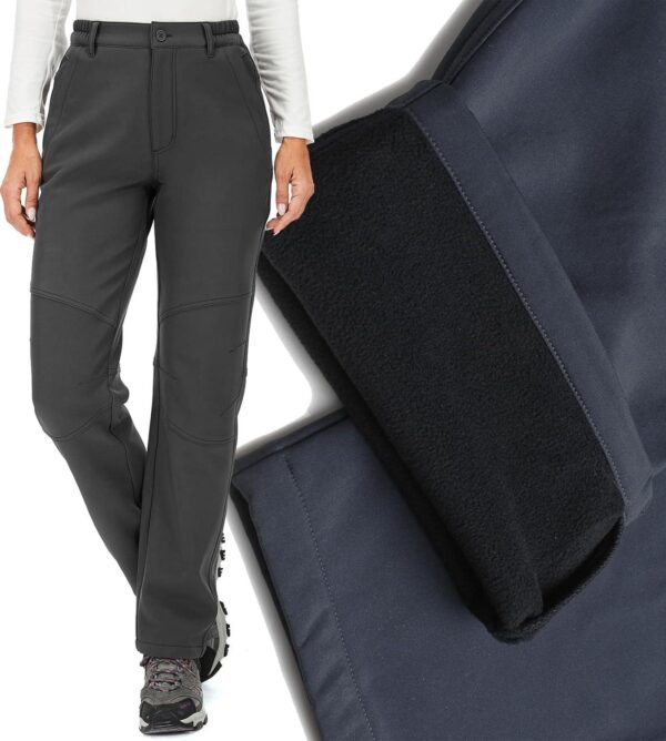 Womens Snow Pants Winter Fleece Lined Waterproof Soft Shell Insulated Outdoor Camping Travel ski Pants - Image 2