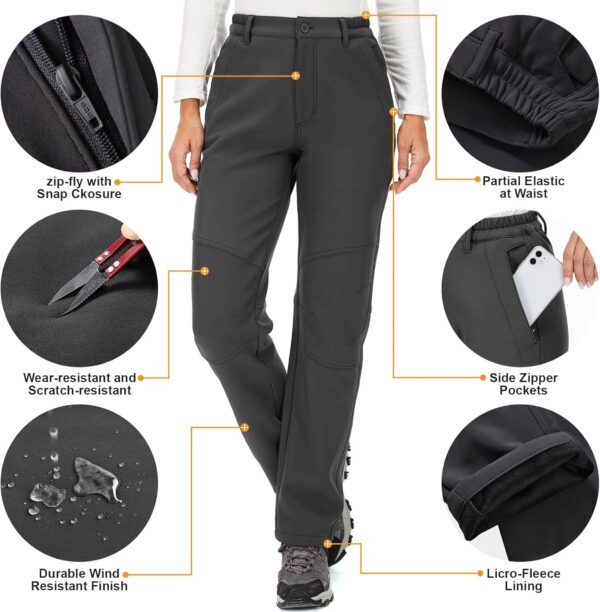 Womens Snow Pants Winter Fleece Lined Waterproof Soft Shell Insulated Outdoor Camping Travel ski Pants - Image 6