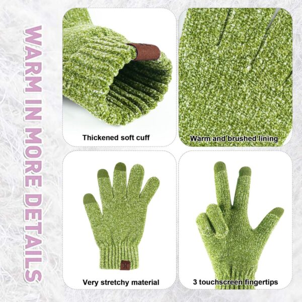 Womens Winter Knit Warm Hat Beanie Long Scarf Touch Screen Gloves Set Skull Caps Neck Scarves for Women - Image 4