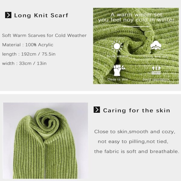 Womens Winter Knit Warm Hat Beanie Long Scarf Touch Screen Gloves Set Skull Caps Neck Scarves for Women - Image 5