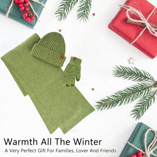 Womens Winter Knit Warm Hat Beanie Long Scarf Touch Screen Gloves Set Skull Caps Neck Scarves for Women - Image 7