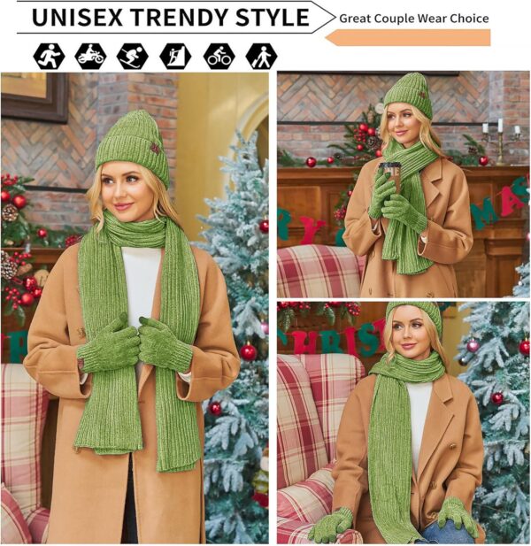 Womens Winter Knit Warm Hat Beanie Long Scarf Touch Screen Gloves Set Skull Caps Neck Scarves for Women - Image 6