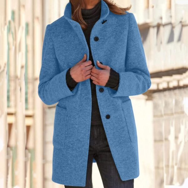 Wool Coats for Women 2024 Plus Size Casual Fashion Thicken Stand Collar Single Breasted Winter Jackets with Pockets - Image 2