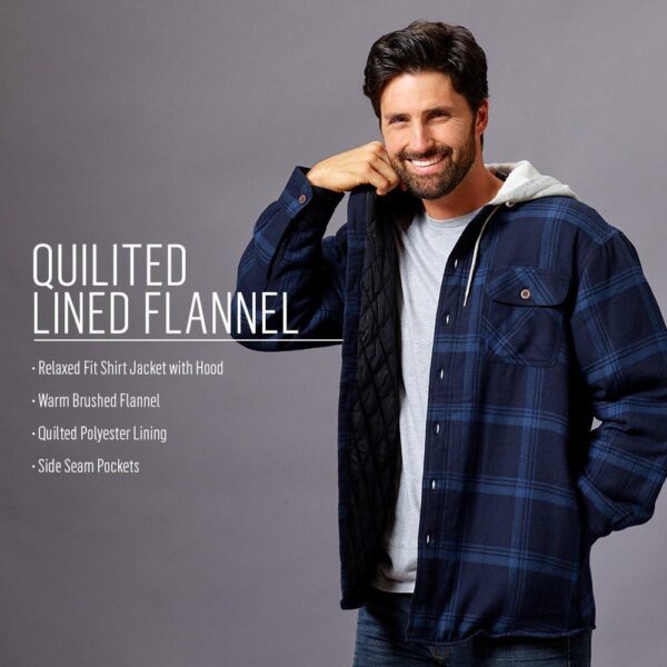 Wrangler Authentics Men's Long Sleeve Quilted Lined Flannel Shirt Jacket with Hood - Image 6