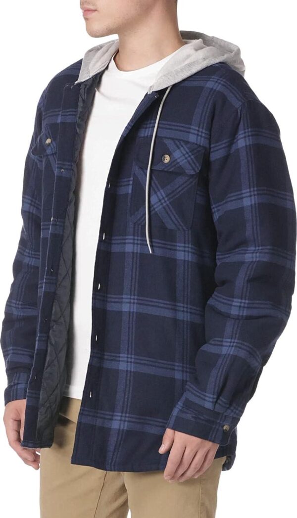 Wrangler Authentics Men's Long Sleeve Quilted Lined Flannel Shirt Jacket with Hood - Image 3