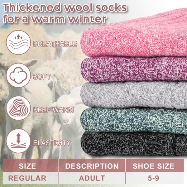 YSense 5 Pairs Womens Wool Socks Thick Knit Warm Winter Socks Cozy Comfy Socks Gifts for Women - Image 3