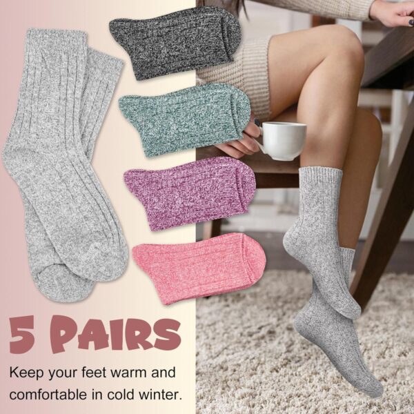 YSense 5 Pairs Womens Wool Socks Thick Knit Warm Winter Socks Cozy Comfy Socks Gifts for Women - Image 4
