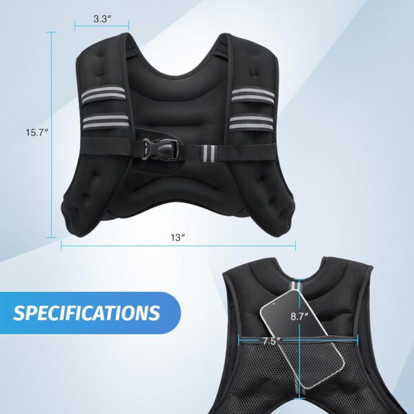 ZELUS Weighted Vest, 6lb/8lb/12lb/16lb/20lb/25lb/30lb Weight Vest with Reflective Stripe for Workout, Strength Training, Running, Fitness, Muscle Building, Weight Loss, Weightlifting - Image 8