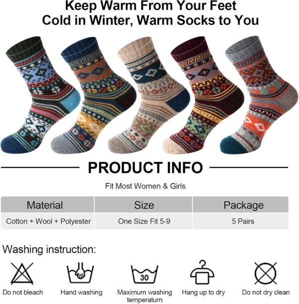 besky 5 Pairs Winter Wool Socks Women, Knit Thick Wool Soft Warm and Breathable Cozy Socks for Womens - Image 7