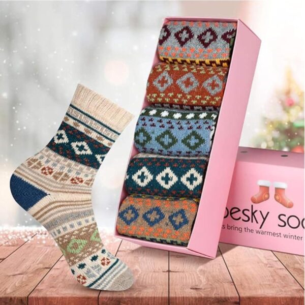 besky 5 Pairs Winter Wool Socks Women, Knit Thick Wool Soft Warm and Breathable Cozy Socks for Womens - Image 4