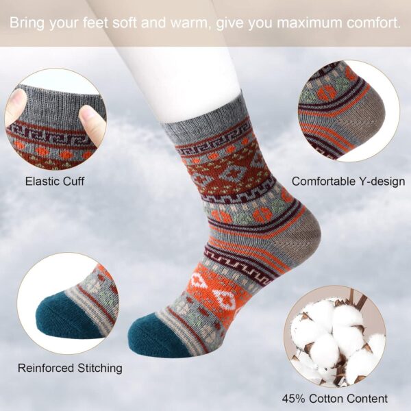 besky 5 Pairs Winter Wool Socks Women, Knit Thick Wool Soft Warm and Breathable Cozy Socks for Womens - Image 3