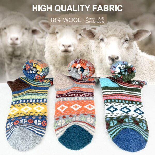 besky 5 Pairs Winter Wool Socks Women, Knit Thick Wool Soft Warm and Breathable Cozy Socks for Womens - Image 2
