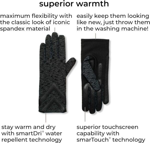 isotoner womens Spandex Touchscreen Cold Weather Gloves With Warm Fleece Lining and Chevron Details - Image 2