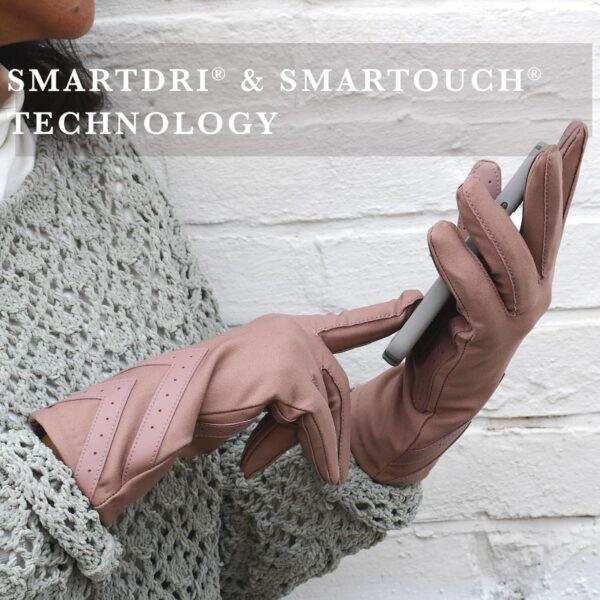 isotoner womens Spandex Touchscreen Cold Weather Gloves With Warm Fleece Lining and Chevron Details - Image 3