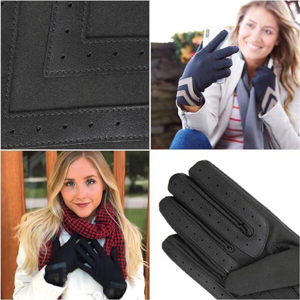 isotoner womens Spandex Touchscreen Cold Weather Gloves With Warm Fleece Lining and Chevron Details - Image 6