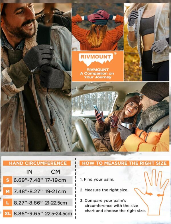 rivmount Winter Gloves Women Men - Warm Gloves Cold Weather, Windproof, Touchscreen, Snow Skiing Thermal Liners - Cycling Running Gear, Driving, Walking, Hiking, Commuting, Texting - Image 5