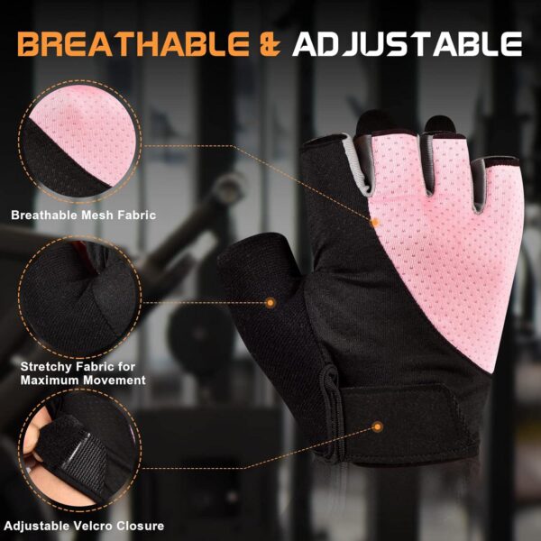 sunnex Gym Gloves, Workout Gloves, Fingerless Gloves for Weightlifting, Lightweight Breathable Fitness Gloves, Sports Gloves for Training Lifting Weight Cycling Climbing Rowing - Image 3